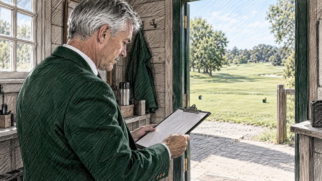 Competition secretary checking a golf tee sheet