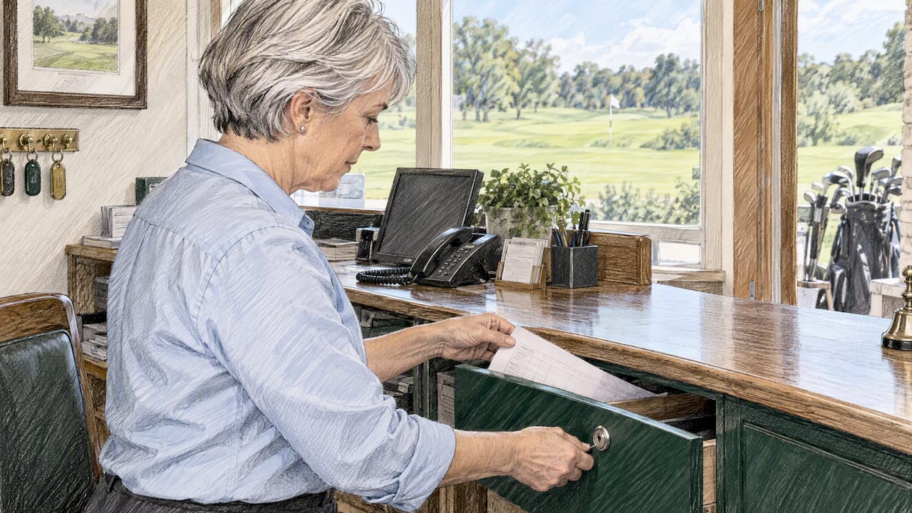 Secretary securing a golf club booking sheet